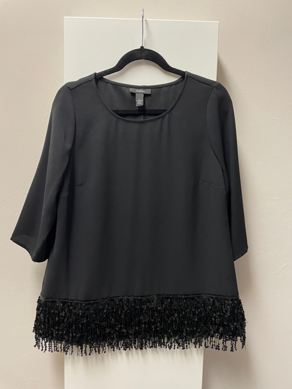 Alfani Black Sequin Fringe Tunic Top